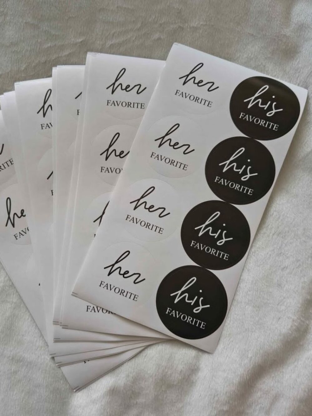Black & White His/Her Favorite Label Stickers | Wedding Favor Stickers 2" Rounds